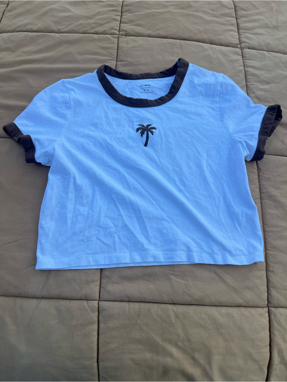 Cotton On White/Brown Palm Tree Micro Ringer Tee Size M Skater